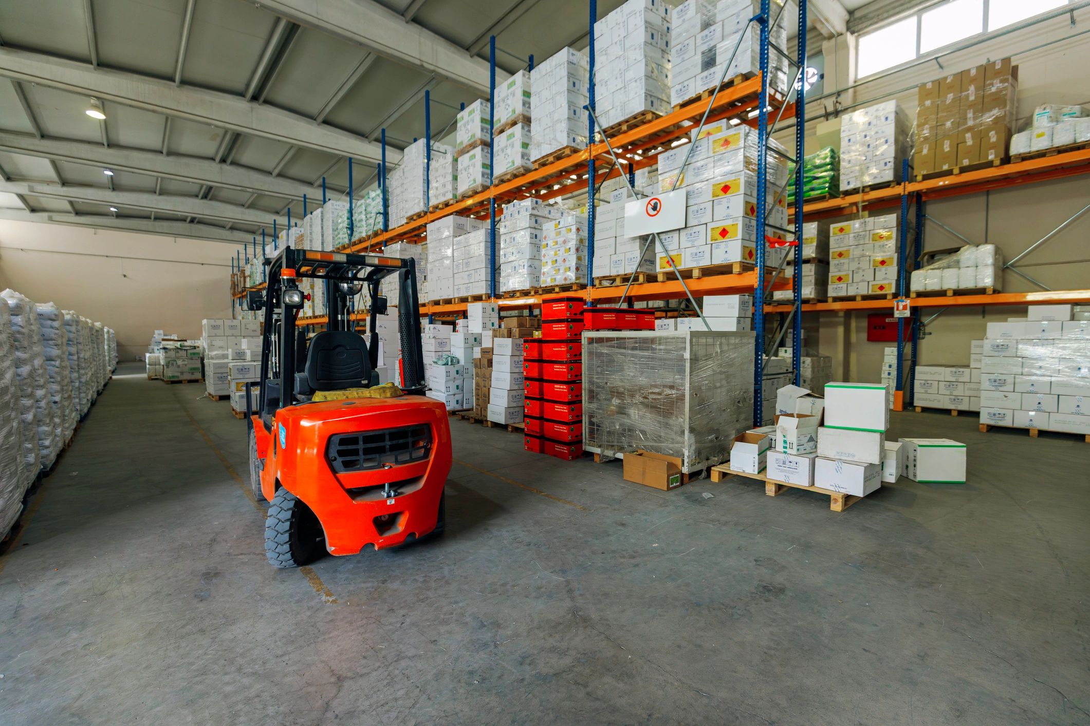 Warehouse shelves and organized inventory for retail operations